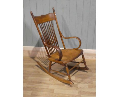 Edwardian stick back bent wood rocking chair