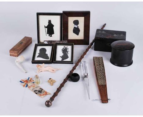 A group of collectables to include bisque piano doll, Echo harmonica by M. Honer, a bone Stanhope of Lourdes, a Regency Silho