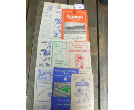 Football : Ipswich Town away progs 1951/2 &amp; 52/3 - 51/2 West Ham (Comb) , Colchester, - 52/3 @ Arsenal v Bourne FA Cup, M