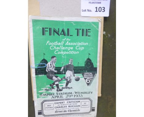 Football: FA Cup programme - Everton v Man City 1933 - covers detached, scuffs etc but complete 