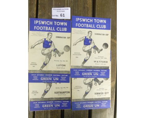 Football : Ipswich Town home progs 1953/4 Combination Cup (4)  v Northampton, Luton, Norwich &amp; Watford - all good cond