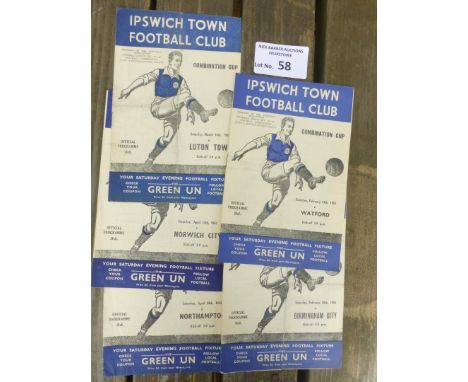 Football : Ipswich Town home progs 1952/3 combination 'cup' - fixtures (5) v Northampton, Norwich, Luton, Birmingham &amp; Wa