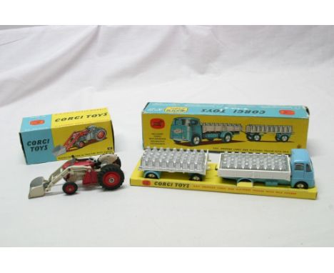 A boxed Corgi gift set No.21 ERF drop-side lorry and trailer with milk churns together with a boxed Corgi Massey Ferguson tra