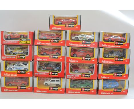 A collection of 17 boxed Burago 1/43 scale models vehicles