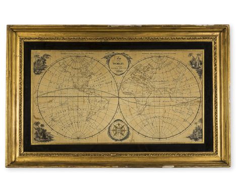 World.- Embroidered Map.- Anonymous (1800) A Map of the World, According to the Latest Discoveries, double-hemisphere world m