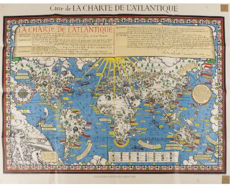 World.- Gill (MacDonald) Carte de la Charte de L'Antique, French edition of Gill's scarce pictorial "Time and Tide" Map of Th