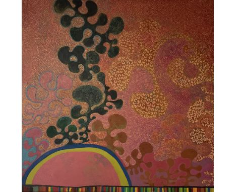 English School (Mid-20th century): Psychedelic Abstract Composition in Purple, oil on canvas unsigned 140cm x 140cm 