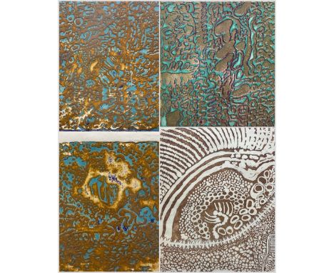Attrib. Peter Chang (British 1944–2017): Abstract Composition, set four coloured prints framed as three, variously signed and