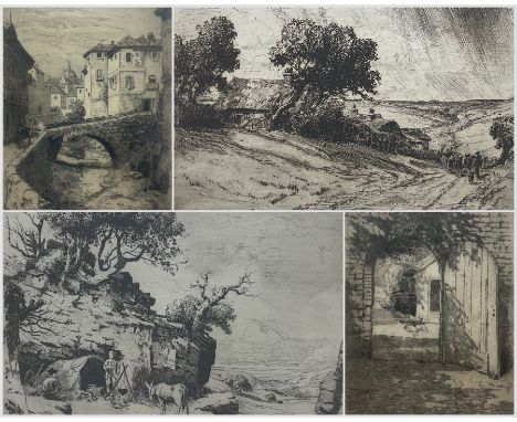 Frank Dean (British 1865-1947): 'A Street in Spain' 'The Garden Gate' 'The Tinkers' and 'In Hampshire', set four drypoint etc