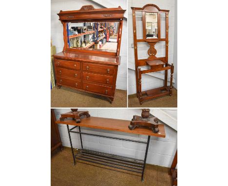 An Edwardian Mirrored Mahogany Hall Stand, 81cm by 30cm by 200cm, together with a mahogany mirror backed dresser of similar d
