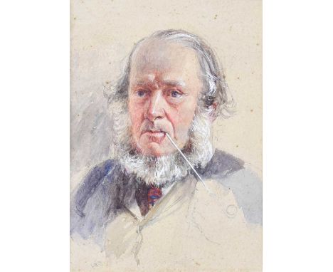 Attributed to George Richmond (1809-1896)Portrait sketch of a bearded gentleman smoking a pipeWatercolour, 18cm by 13cm (unfr