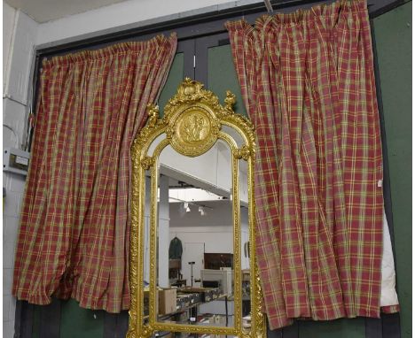 Pair of Large Red, Yellow and Green Checked Curtains made by the Curtain Exchange with gathered top, lined, 227cm long x 445c