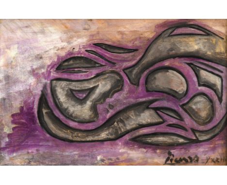 20th Century Continental School, an abstract composition, oil on canvas, bears signature Picasso, 27 x 42cm.