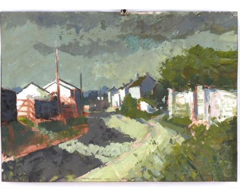 Alan Cotton (British b. 1936), 'Colaton Raleigh', a village view, oil on paper, signed, inscribed and date 71, 28 x 39cm, unf