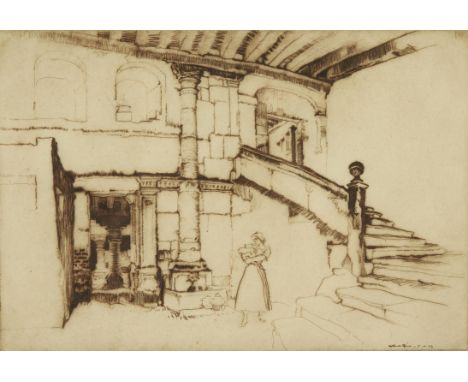 William Russell Flint (British 1880-1969), 'Fuente del Pilar, Burgos', drypoint etching, signed in ink by the artist, further