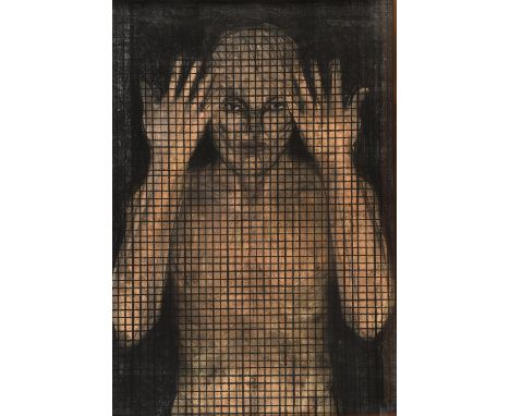 John Davies (British b. 1946), 'Figure and Mesh', pastel, crayon and pencil on paper, circa 1983, 72 x 49cm, exhibited at Mar