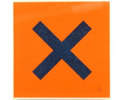 Chris Levine (British b. 1960), 'X Marks the Blue Spot on Orange', screenprint with glitter overlay, signed with initials and