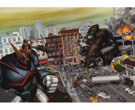 Kozyndan (20/21st Century) King Kong vs Transformer based on the video game War of the Monsters, modern print, signed in penc