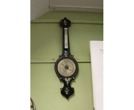 A DECORATIVE LACQUER WORK CASED BANJO BAROMETER THERMOMETER 
