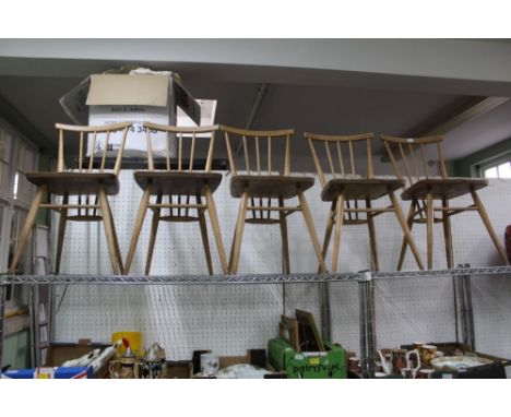 FIVE BEECH ERCOL STICK BACK DINING CHAIRS apparently unmarked 