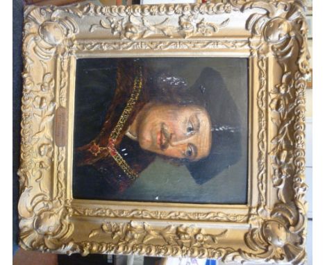 17th/18thC Dutch School - a head and shoulders portrait, a gentleman wearing a tricorn hat  oil on panel  12'' x 10''  in an 