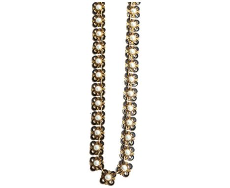 DAVID ANDERSEN, NORWAY - a silver-gilt and black enamel floral panelled necklace, with white bosses, L38cmGood overall origin