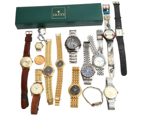 A collection of various wristwatches, including Gucci (quartz), Timex, Liga, a Rytima automatic, a Casio Edifice etc 