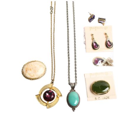 A group of various costume jewellery, to include a suite of amethyst jewellery, including a pair of drop earrings and matchin