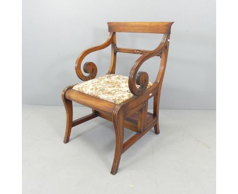 A 19th century mahogany metamorphic library step chair. Dimensions as chair: overall 62x91x64cm, seat 46x45x43cm..Good condit