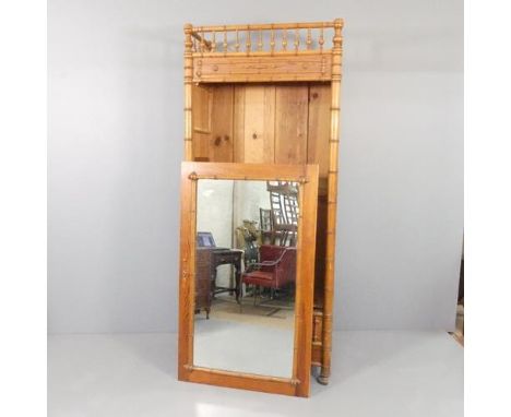 A French pitch pine single mirror door Amoire. 96x221x48cm. A/F.Used condition. Frame where top pin of door attaches is split