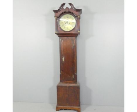 An 18th century oak cased 8-day longcase clock, with 11.5" circular brass dial marked Lee, London, and winding key. Overall 5