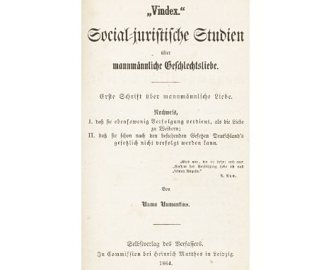 Homosexualität - - Ulrichs, Karl Heinrich. Forschungen über das Räthsel der mannmännlichen Liebe. Hefte 1-7 (von 12).-  Leipz