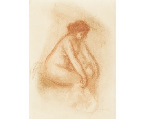 Renoir, Pierre-August. Ohne Titel. (Weiblicher Akt beim Ankleiden). Farblithographie auf Maschinenbütten. Unten rechts im Ste