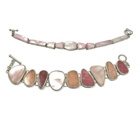 2 vintage silver &amp; pink gemstone set bracelets weight 58g 