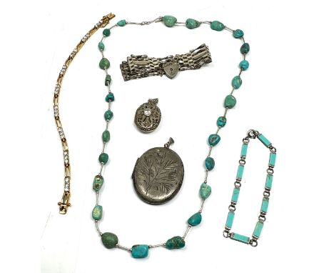selection of silver jewellery inc turquoise necklace  silver locket  gate bracelet etc weight 70g 
