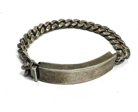 Vintage Chunky silver curb link id bracelet weight 58g 