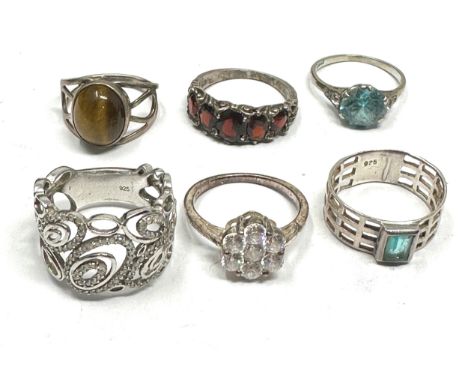 6 vintage silver rings 