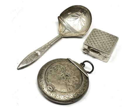 vintage /antique silver pill box georgian silver caddy spoon etc 
