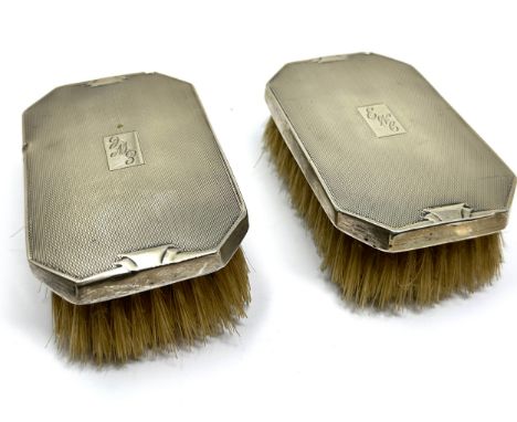 pair of antique engine turned silver clothes brushes 