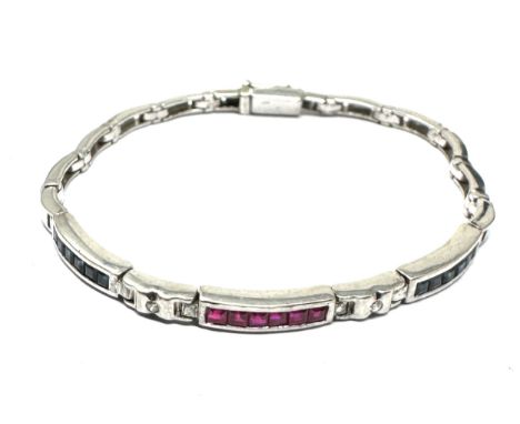 white gold ruby sapphire &amp; diamond bracelet weight 10g xrt tested 