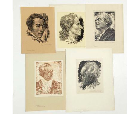 5 Portrait Grafiken - Wächtler, Leopold Radierung bzw. Holzschnitt, je mit Blei unterhalb mit Blei signiert Leopold Wächtler,