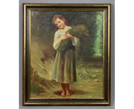 Mädchen Portrait - Rauch, P. Öl auf Leinwand, rechts unten signiert P. Rauch, Mädchenportrait im Hochformat, Bauernmädchen mi