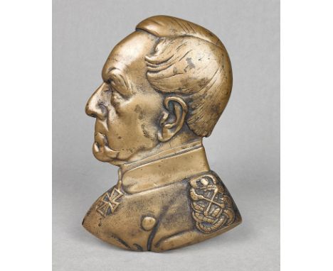Portrait Relief Moltke Messing, Bruststück des preussischen Generalfeldmarschall im Profil, Helmuth (Karl Bernhard) von Moltk