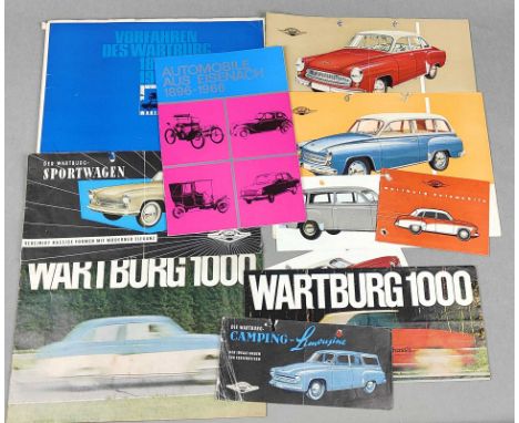 Posten Wartburg Prospekte 1950/60er Jahre je farbig illustrierte Faltblätter und Hefte, dabei Wartburg *Kombiwagen*, *limousi