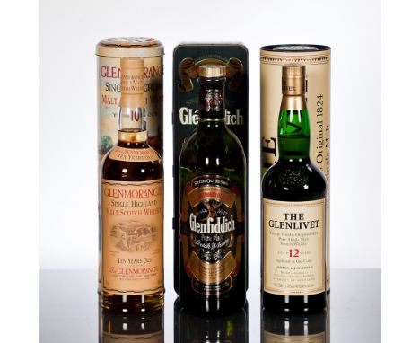 GLENFIDDICH SPECIAL OLD RESERVE
Pure Malt Scotch Whisky. 75cl, 40% volume, in Clan Cameron tin.
THE GLENLIVET 12 YEAR OLD
Sin