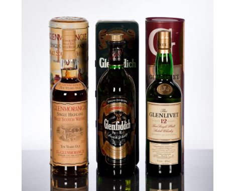 GLENFIDDICH SPECIAL OLD RESERVE
Pure Malt Scotch Whisky. 750ml, 40% volume, in Clan Kennedy tin.
THE GLENLIVET 12 YEAR OLD
Si