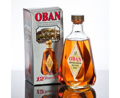 OBAN 12 YEAR OLD
Unblended Highland Malt Scotch Whisky in faceted bottle. 75cl, 40% volume, with stopper, in carton.
 CONDITI