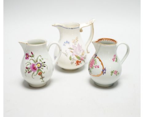 Two Worcester flower painted sparrow-beak jugs, c.1780 and an English porcelain milk jug, c.1825 (3)