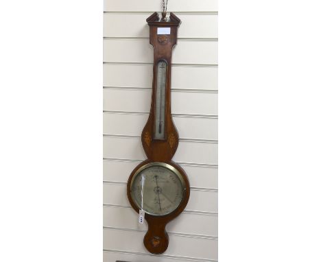 An early 19th century inlaid mahogany wheel barometer, marked Dubini, London, height 100cm