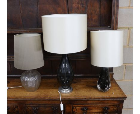 A contemporary Porta Romana baluster glass table lamp and shade, height 78cm together with two other contemporary glass table